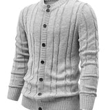kkboxly  Classic Design Knitted Pullover Sweater, Men's Casual High Stretch Crew Neck Cardigan Sweaters For Fall Winter