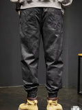 kkboxly  Retro Casual Men's Cotton Blend Long Drawstring Footed Trousers With Multiple Pockets, Spring Fall Outdoor, Street Style