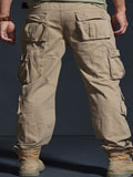 dunnmall  kkboxly  Cotton Solid Multi Flap Pockets Men's Straight Leg Cargo Pants,  Loose Casual Outdoor Pants, Men's Work Pants For Hiking Fishing Angling