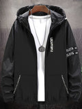 realaiot  Men's Casual Zip Up Hooded Jacket, Chic Windproof Jacket With Zipper Pockets