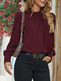 kkboxly  Solid Tucked Keyhole Blouse, Casual Long Sleeve Versatile Blouse, Women's Clothing