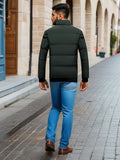 kkboxly  Men's Solid Padded Jacket, Men Casual Padded Coat Windbreaker Zipper Pocket Stand Collar For Men Winter