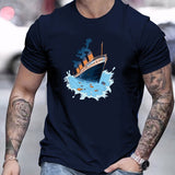 kkboxly Cruise Print T Shirt, Tees For Men, Casual Short Sleeve T-shirt For Summer