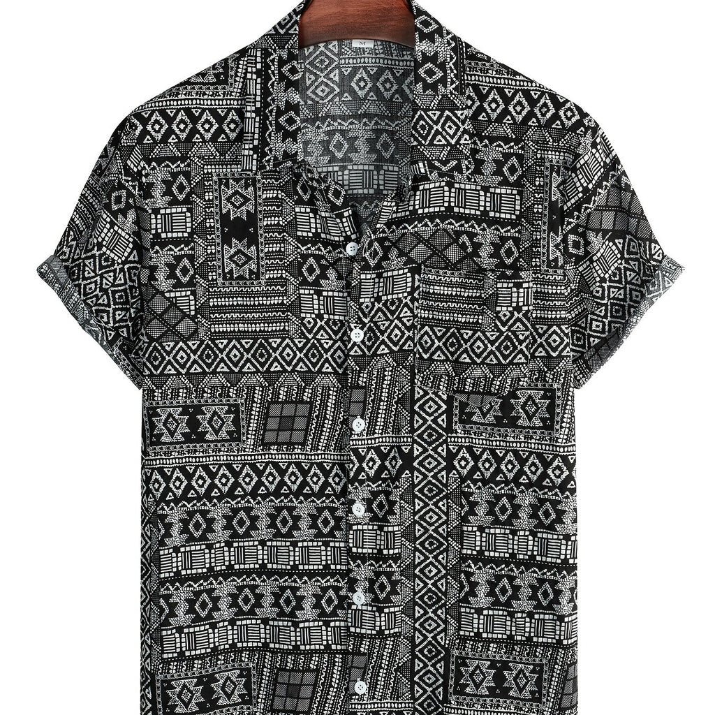 kkboxly  Mens Semi-formal Bohemia Style Slightly Stretch Short Sleeve Shirt, Male Clothes For Spring And Summer