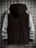 kkboxly  Men's Color Block Hoodie, Casual Slightly Stretch Breathable Zip Up Long Sleeve Coat For Outdoor
