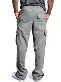 kkboxly  Plus Fleece Warm Men's Solid Loose Drawstring Cargo Pants With Multi-pocket For Winter Outdoor, All-match Pants