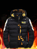 kkboxly  Men's Casual Printed Reversible Padded Coat, Chic Warm Hooded Jacket With Zipper Pockets For Fall Winter