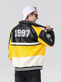 kkboxly  Men's Stylish Color Matching Embroidery Pattern Jacket With Pockets, Casual Breathable Button Up Baseball Collar Long Sleeve Jacket For Spring Fall