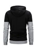 kkboxly  Zip Up Sports Hoodie, Men's Drawstring Contrast Color Casual Slim Fit Hoodie