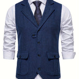 Men's Herringbone Tweed Vest Notched Lapel Single Breasted Sleeveless Vest Jacket