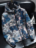 kkboxly  Men's Floral Print Hooded Jacket, Casual Trendy Zip Uo Hoodie For Spring Fall