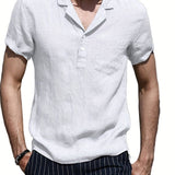 kkboxly  Solid Color Men's Casual Button Up Short Sleeve Lightweight Polo Shirt With Chest Pocket, Men's Polo For Summer