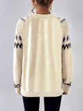 kkboxly  Geo Pattern Crew Neck Pullover Sweater, Casual Long Sleeve Loose Sweater, Women's Clothing