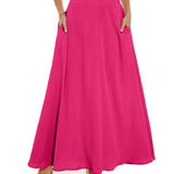 kkboxly  Pleated Long Skirt, Loose Solid Casual Skirt For Spring & Summer, Women's Clothing