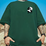 kkboxly  Plus Size Men's Casual Graphic Tees For Summer, "Cute Panda" Print Crew Neck Oversized T-shirts, Trendy Chic Outfit Men's Clothings