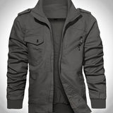 kkboxly  Men's Military Jacket Casual Cotton Utility Coat, Spring Falls Durable Army Cargo Bomber Stand Collar Multi-Pocket Jacket