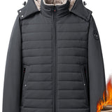 kkboxly  Men's Warm Fleece Hooded Jacket, Casual Windproof Jacket With Zipper Pockets For Fall Winter
