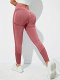 kkboxly  Solid Hip Lifting Stretchy Yoga Leggings, High Waist Fitness Workout Gym Ankle Length Pants, Women's Activewear