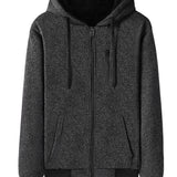 kkboxly  Warm Classic Design Hooded Jacket, Men's Casual Zip Up Medium Stretch Knitted Jacket Coat For Fall Winter Fitness Outdoor