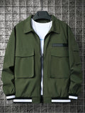 kkboxly  Men's Casual Flap Pocket Zip Up Jacket, Chic Stand Collar Bomber Jacket