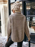 kkboxly  Solid Turtle Neck Pullover Sweater, Casual Long Sleeve Raglan Shoulder Sweater For Fall & Winter, Women's Clothing