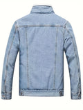 kkboxly  Men's Casual Fleece Lined Denim Jacket, Street Style Button Up Jacket For Fall Winter