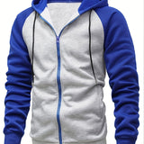 kkboxly  Fall/Winter Men's Colorblock Raglan Sleeve Zip Up Drawstring Hoodie