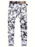 kkboxly  Slim Fit Allover Print Jeans, Men's Casual Street Style Trendy Denim Pants For All Seasons