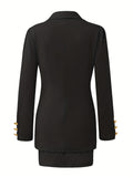 kkboxly  Blazers Two-piece Set, Casual Fashion Solid Loose Long Sleeve Blazers & Mini Skirt, Women's Clothing