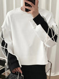 Plus Size Men's Contrast Color Sweatshirt Oversized Fashion Drawstring Tops, Men's Clothing