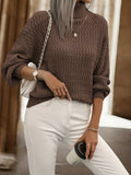 Solid Turtle Neck Drop Shoulder Sweater, Casual Long Sleeve Sweater For Fall & Winter, Women's Clothing