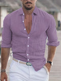 Men's Shirt Top Cotton & Linen Blend Turn-Down Collar Long Sleeves Closure Regular Fit Solid Color Male Casual Shirt For Daily