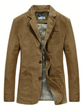 kkboxly  Men's Cotton Big Pocket Blazer, Men's Casual Lapel Button Up Jacket For Fall Winter Leisure Outdoor