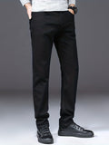 Classic Design Straight Leg Jeans For Business, Men's Semi-formal Denim Pants