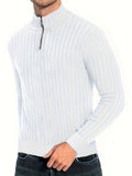 kkboxly  Men's Stand Collar Solid Knit Sweater , Men's Casual Lapel Slightly Stretch V-Neck Pullover Sweater For Men Winter Fall