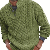 kkboxly kkboxly  All Match Knitted Cable Sweater, Men's Casual Warm Middle Stretch Stand Collar Pullover Sweater For Fall Winter