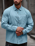 kkboxly  Men's Basic Casual Lapel Long Sleeve Pocket Shirt (Without Tee)
