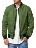 kkboxly  Solid Varsity Bomber Jacket, Men's Casual Baseball Jacket Coat Regular Fit College Hipster Windbreaker For Spring Autumn