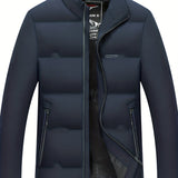 kkboxly  Men's Padded Jacket, Men Casual Padded Coat Windbreaker Zipper Pocket Stand Collar For Men Winter