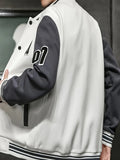 kkboxly  Plus Size Men's Letter Print Baseball Jacket Fashion Casual Raglan Jacket For Fall Winter, Men's Clothing