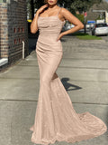 kkboxly  Glitter Sequin Slip Sleeveless Backless Maxi Dress, Slim Elegant Ruffled Cocktail Party Guest Evening Gown Mermaid Dress, Women's Clothing