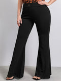 kkboxly  Plus Size Solid Flare Leg Pants, Elegant Pants For Spring & Summer, Women's Plus Size Clothing