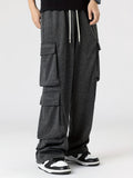 kkboxly  Solid Loose Men's Cargo Style Drawstring Casual Pants With Multiple Pockets For Spring Fall Outdoor