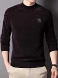 kkboxly All Match Knitted Solid Sweater, Men's Casual Warm Mid Stretch Crew Neck Pullover Sweater For Men Fall Winter
