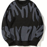 2025 kkboxly  Stylish Letter Knitted Sweater, Men's Casual Warm Slightly Stretch Street Style Round Neck Pullover Sweater For Fall Winter