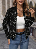kkboxly  Plus Size Casual Coat, Women's Plus Geo Print Zip Up Long Sleeve High Stretch Bomber Jacket