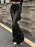 kkboxly Plain Washed Retro Flare Jeans, Slim Fit High Stretch Slant Pockets Bell Bottom Jeans, Women's Denim Jeans & Clothing