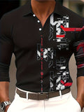 Trendy Geometry Pattern Men's Casual Comfy Custom Fit Long Sleeve  Shirt, Mens Golf Shirt Tennis Shirt, Mens Clothing For Equestrian Golf