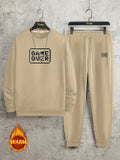 kkboxly  GAME OVER Print, Men's 2Pcs Outfits, Casual Crew Neck Long Sleeve Pullover Sweatshirt And Drawstring Sweatpants Joggers Set For Spring Fall, Men's Clothing