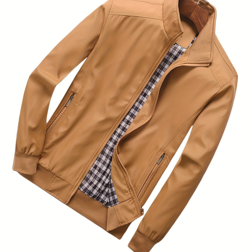 kkboxly  Men's Casual Sports Lapel Collar Zip Up Jacket With Pockets For Spring And Autumn, Men's Outfits